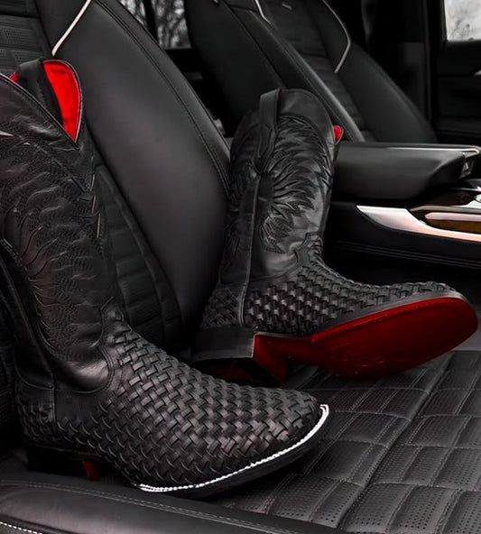 Black Weave Cowboy Boots