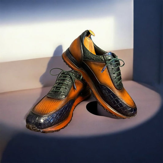Amber Crocodile-embossed Hybrid Sneakers