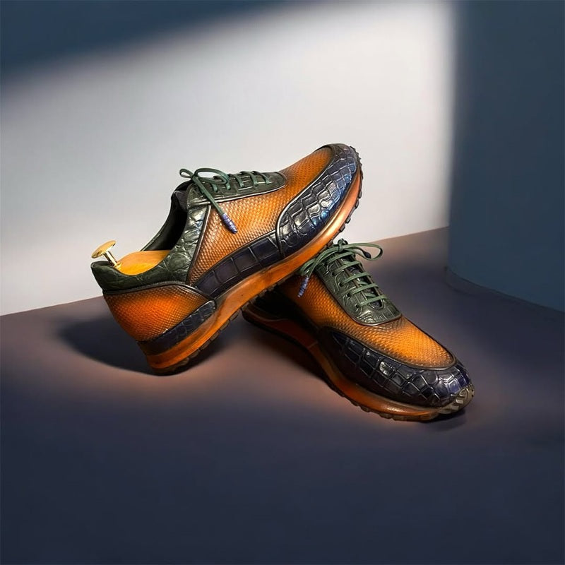 Amber Crocodile-embossed Hybrid Sneakers