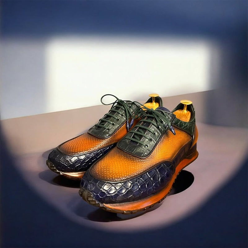 Amber Crocodile-embossed Hybrid Sneakers