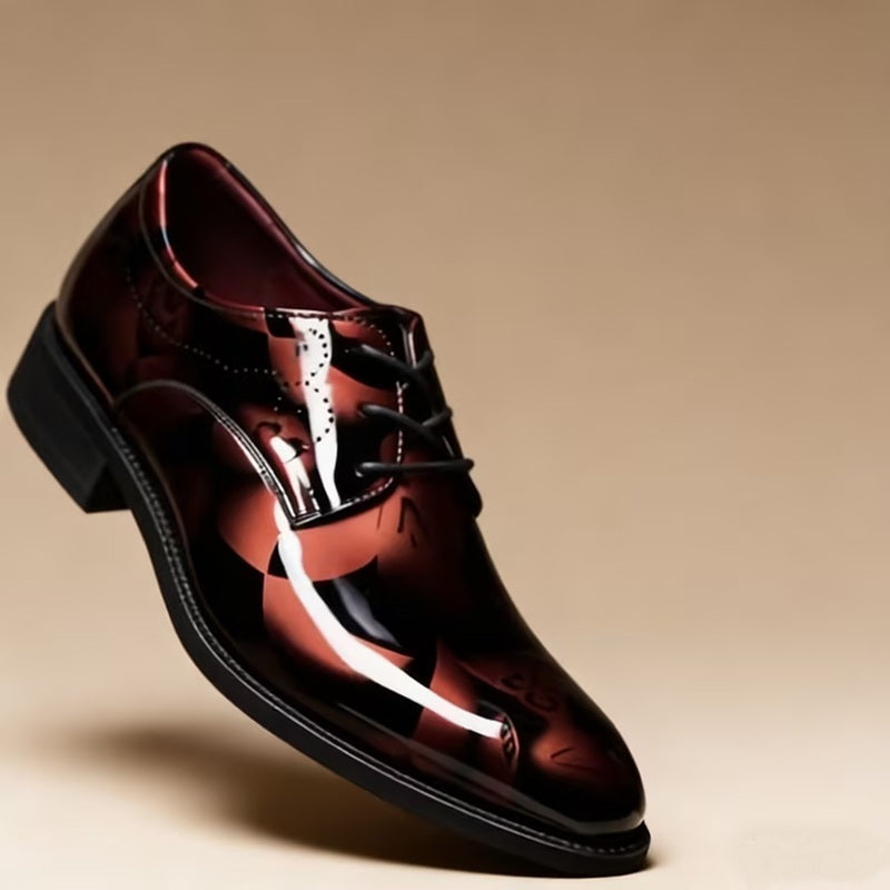 Burgundy Glossy Carved Leather Shoes