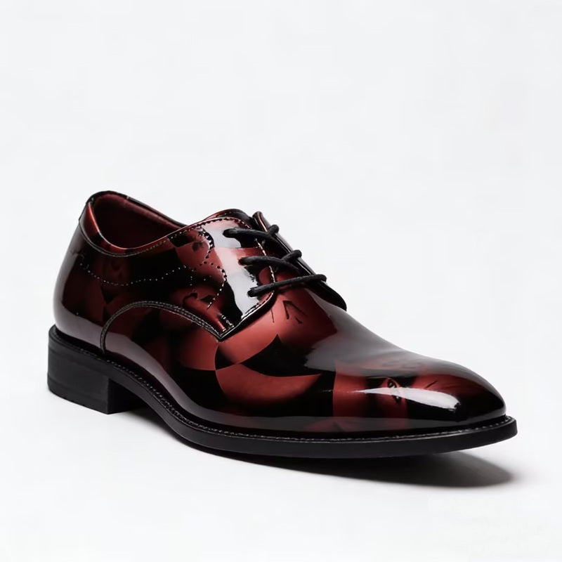 Burgundy Glossy Carved Leather Shoes