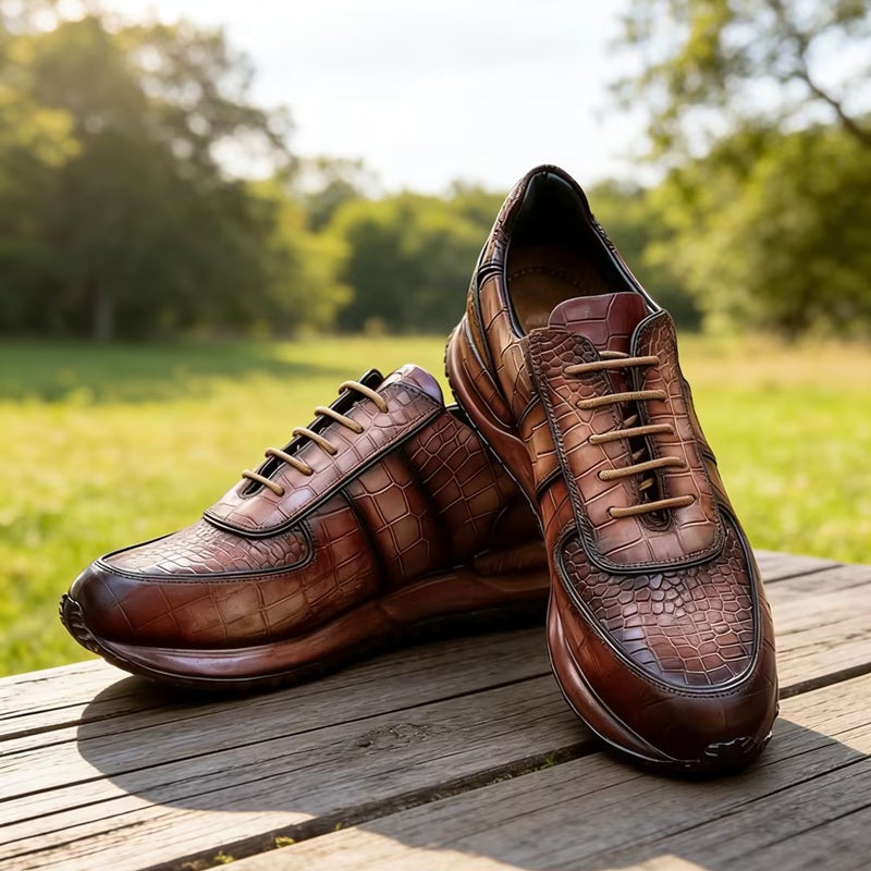 Premium Crocodile-Embossed Leather Sneakers