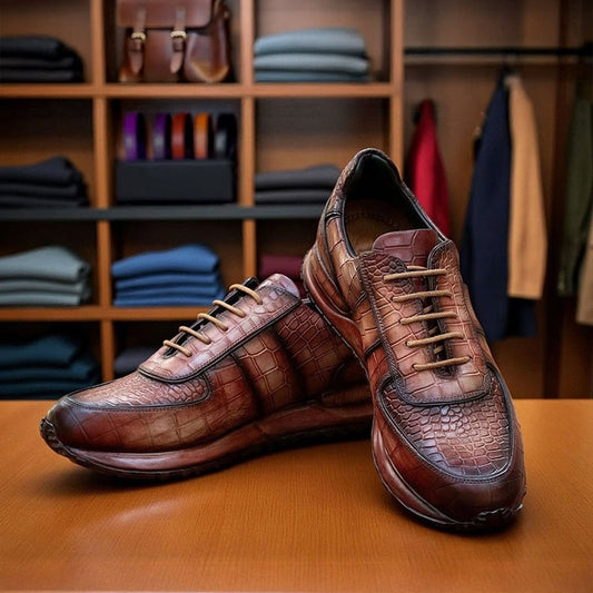 Premium Crocodile-Embossed Leather Sneakers
