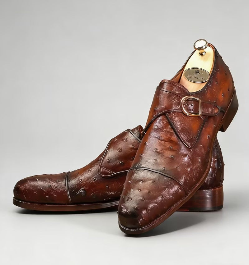 Premium Ostrich Leather Monk Strap Shoes