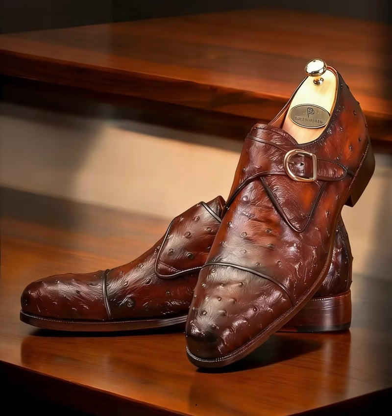 Premium Ostrich Leather Monk Strap Shoes