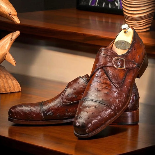 Premium Ostrich Leather Monk Strap Shoes