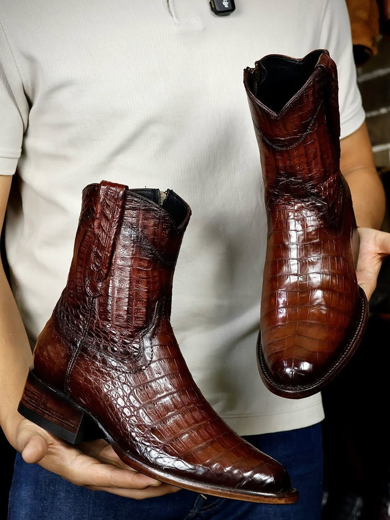 Genuine Leather Crocodile-Print Cowboy Boots