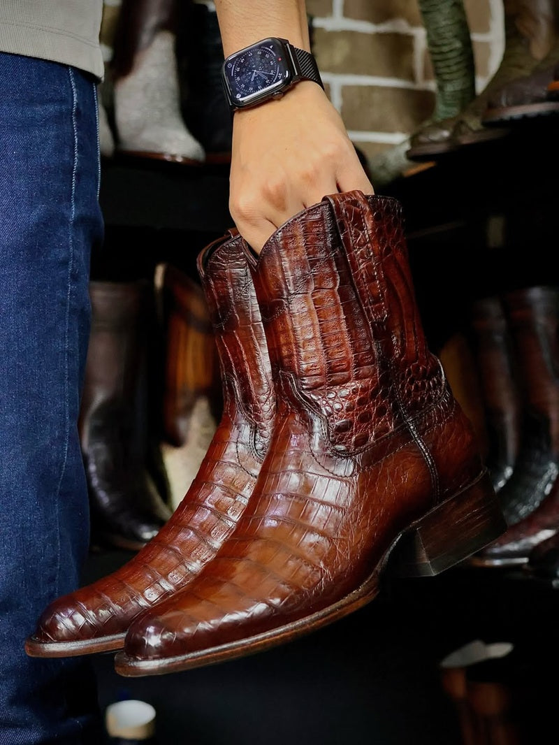 Genuine Leather Crocodile-Print Cowboy Boots