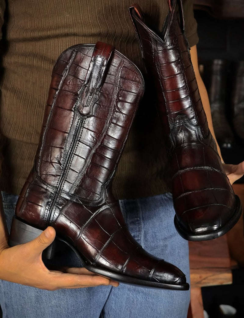 Exotic Crocodile Embossed Tall Western Boots