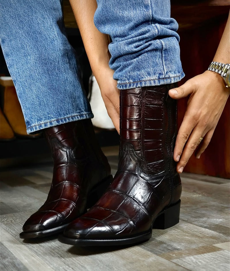 Exotic Crocodile Embossed Tall Western Boots