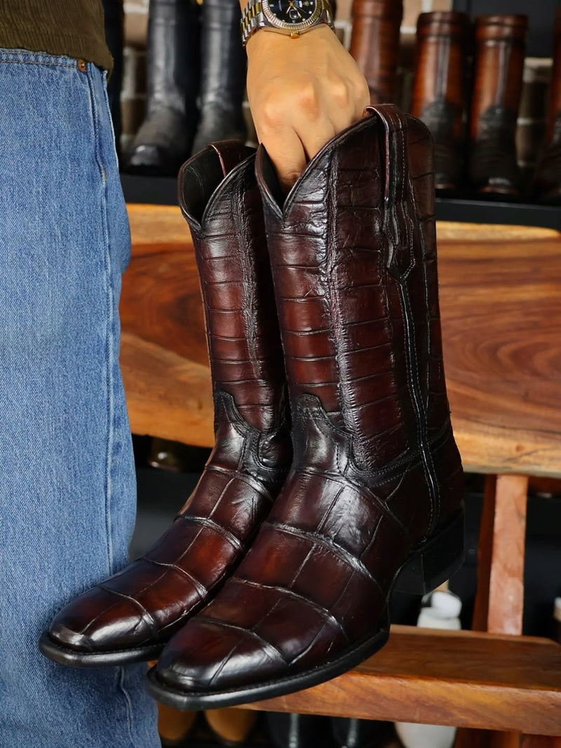 Exotic Crocodile Embossed Tall Western Boots