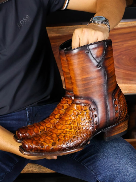 Gator Belly Embossed Ankle Western Boots