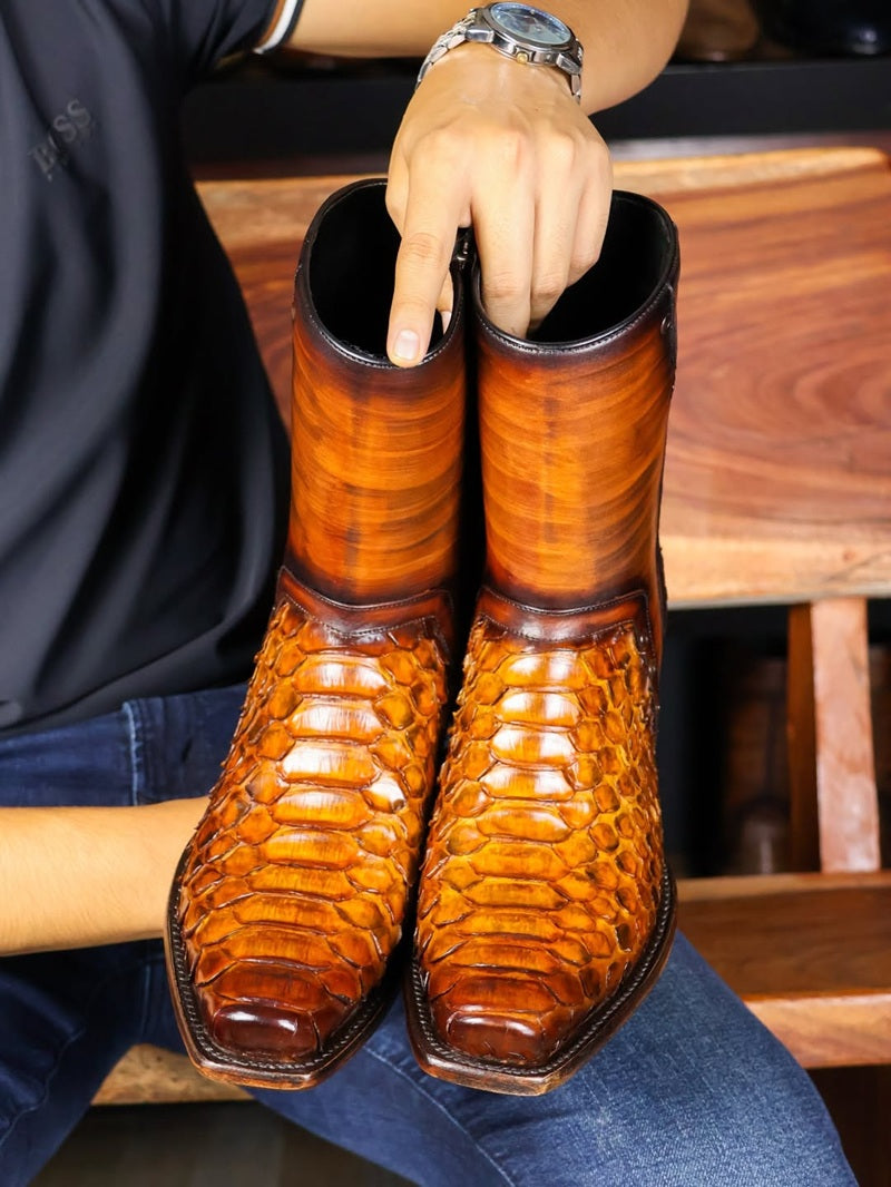 Gator Belly Embossed Ankle Western Boots