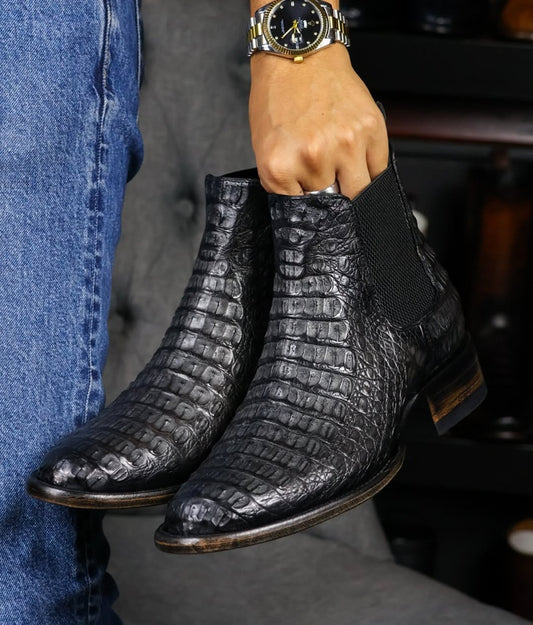 Men's Handmade Crocodile-Embossed Chelsea Boots