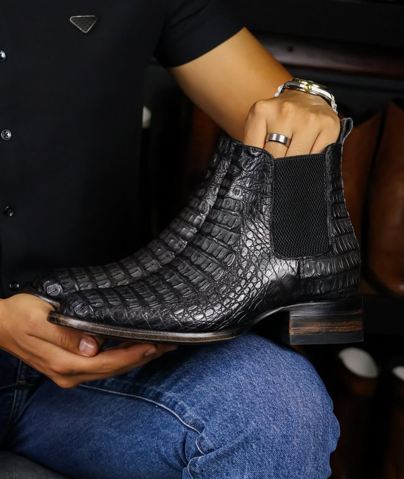 Men's Handmade Crocodile-Embossed Chelsea Boots