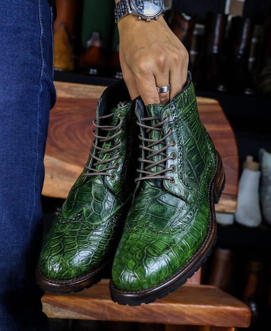 Emerald Crocodile Embossed Boots
