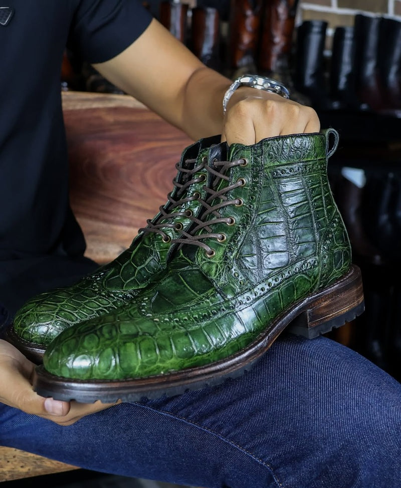 Emerald Crocodile Embossed Boots