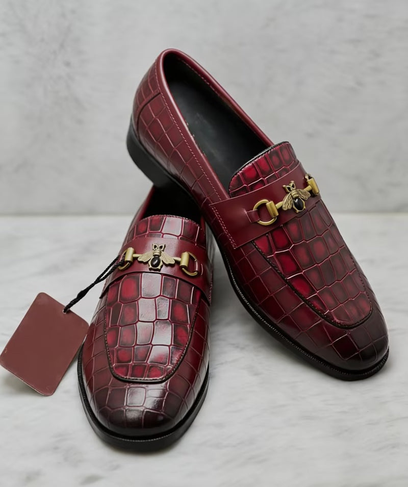 Scarlet Crocodile Embossed Bee Bit Loafers