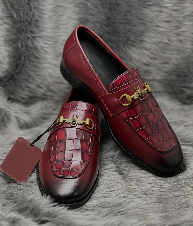 Scarlet Crocodile Embossed Bee Bit Loafers