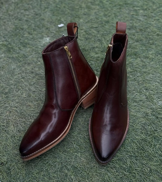 Men's Leather Point-Toe Ankle Boots