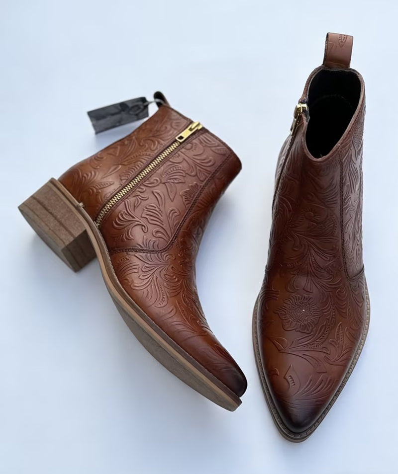 Vintage Carved Ankle Boots