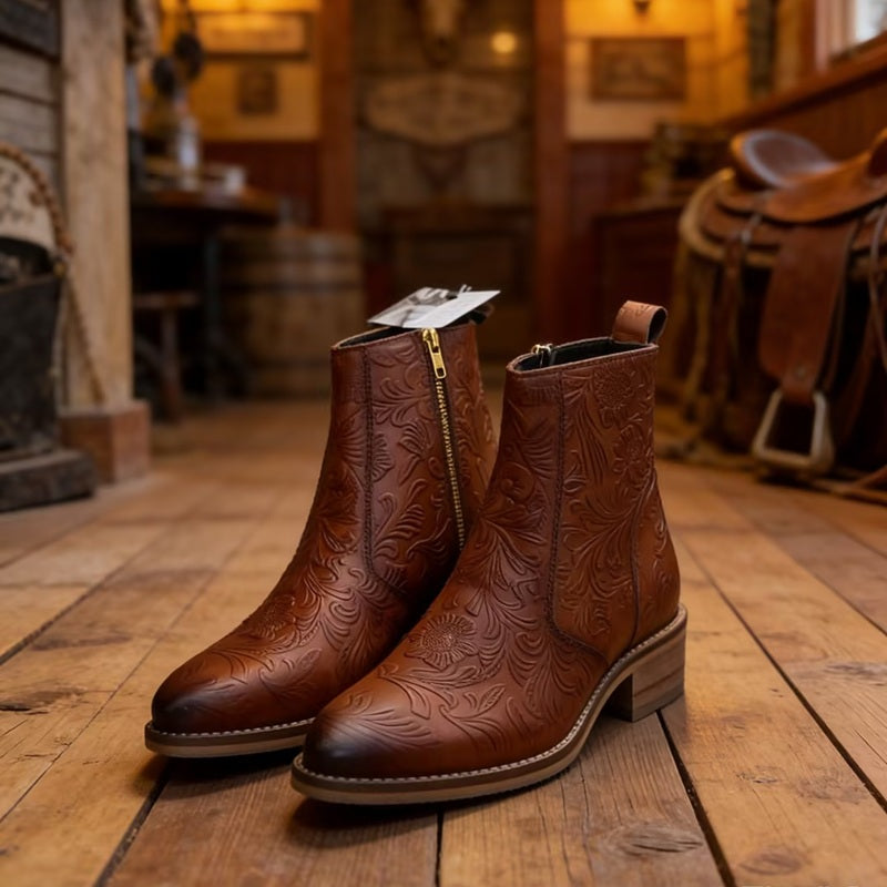 Vintage Carved Ankle Boots