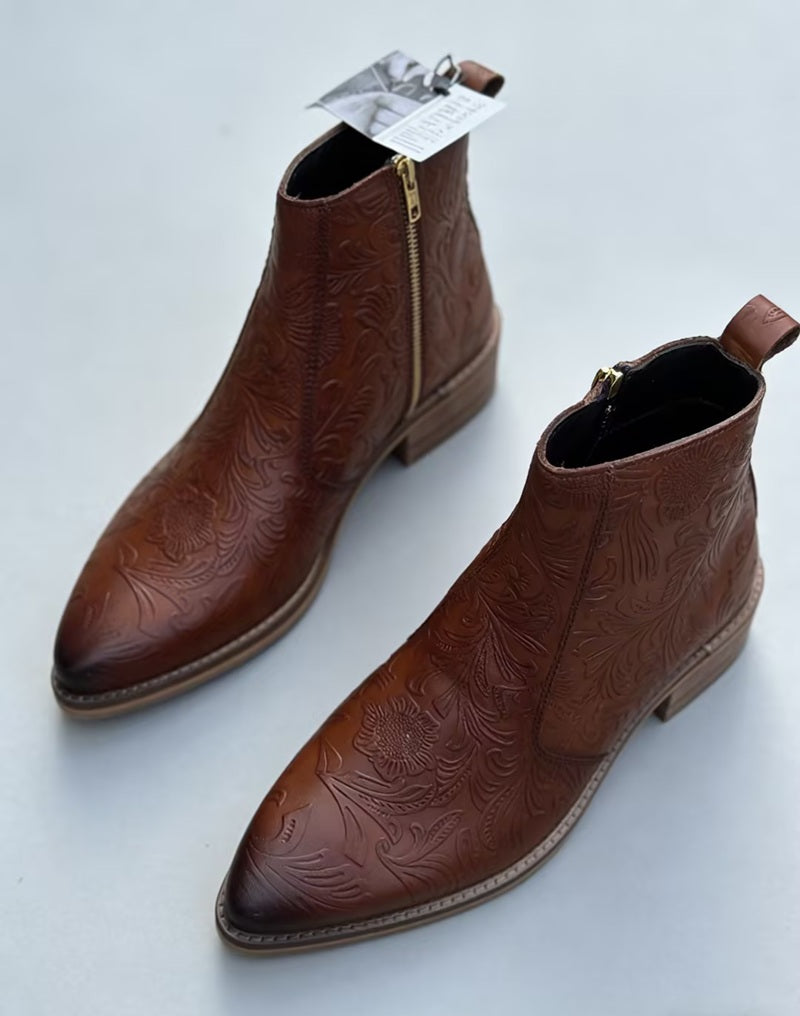 Vintage Carved Ankle Boots