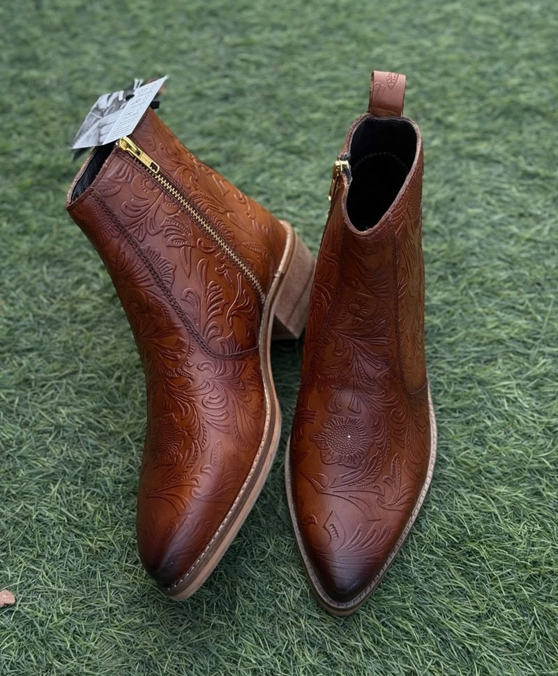 Vintage Carved Ankle Boots