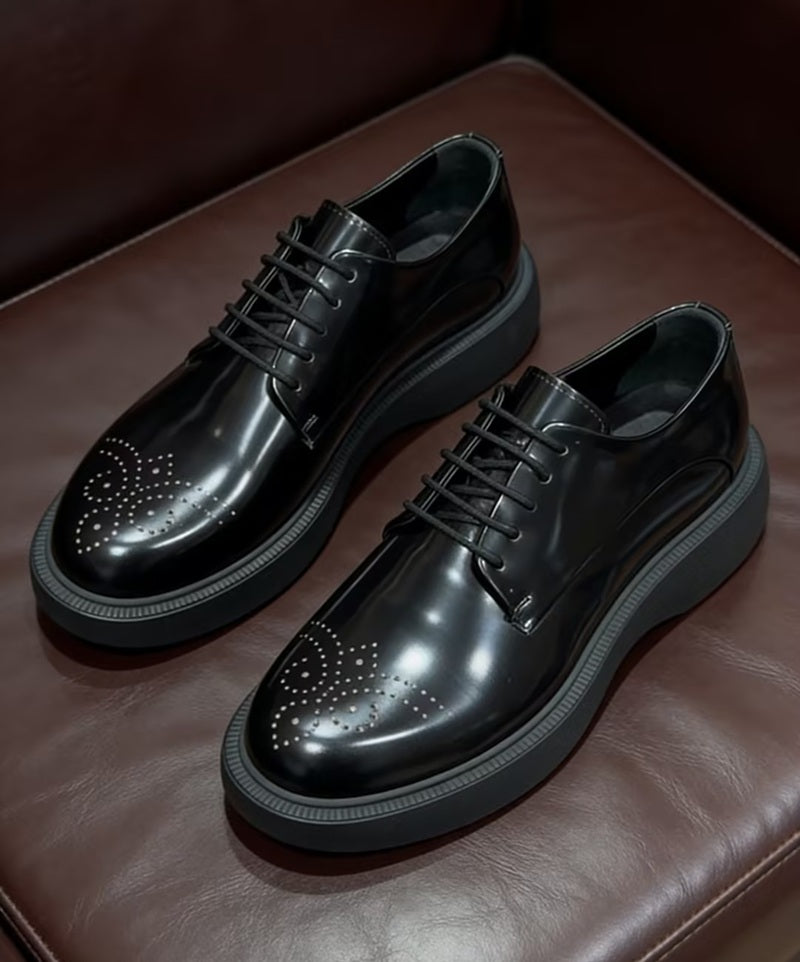 Premium Black Leather Platform Shoes