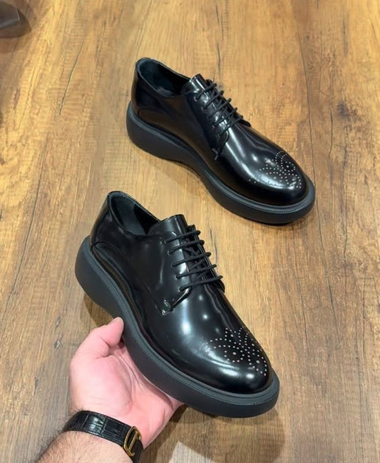 Premium Black Leather Platform Shoes