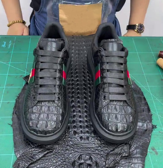 Black Croc-Embossed Sneakers