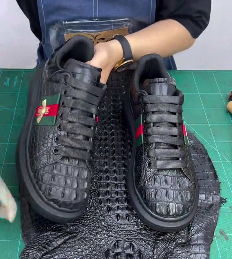 Black Croc-Embossed Sneakers