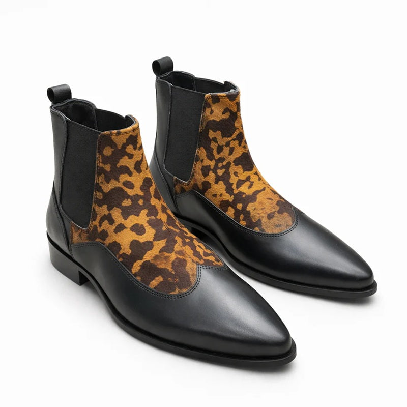 Black Leopard Print Chelsea Boots