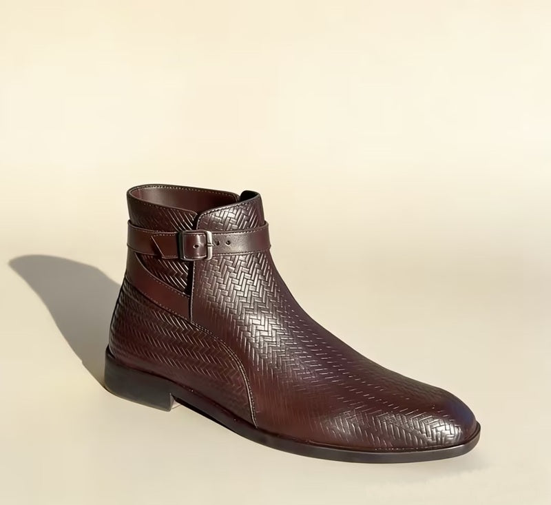 Men's Embossed Leather Strap Ankle Boots
