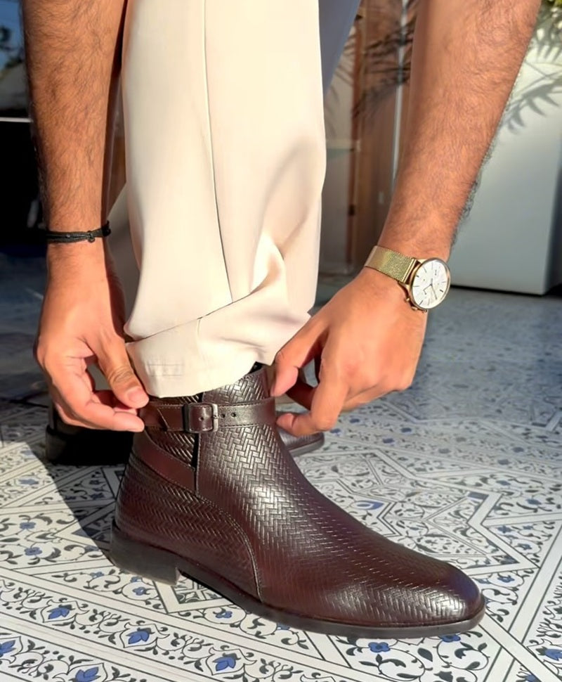 Men's Embossed Leather Strap Ankle Boots