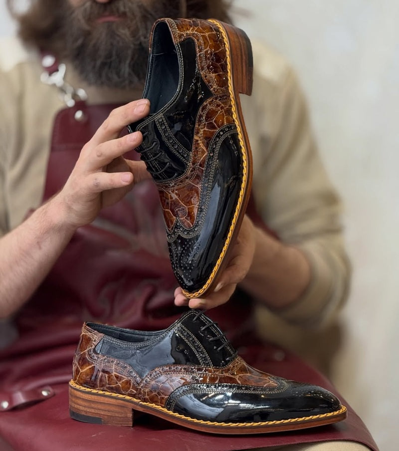 Men's Patent Leather Croc Print Dress Shoes