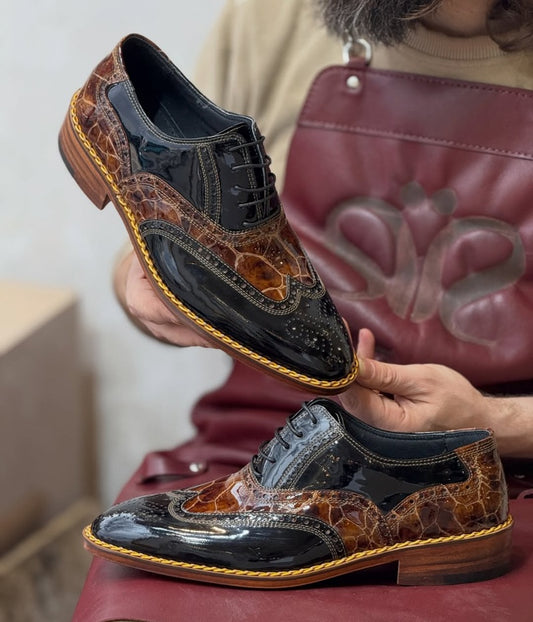 Men's Patent Leather Croc Print Dress Shoes