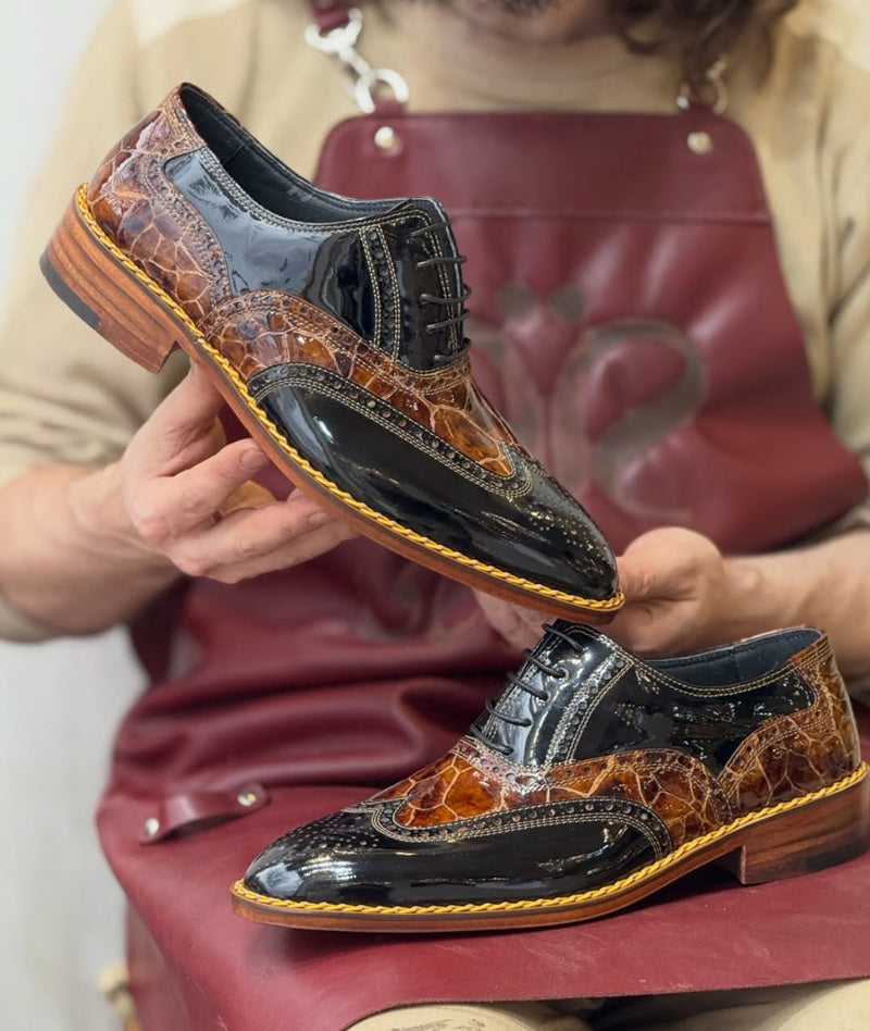 Men's Patent Leather Croc Print Dress Shoes