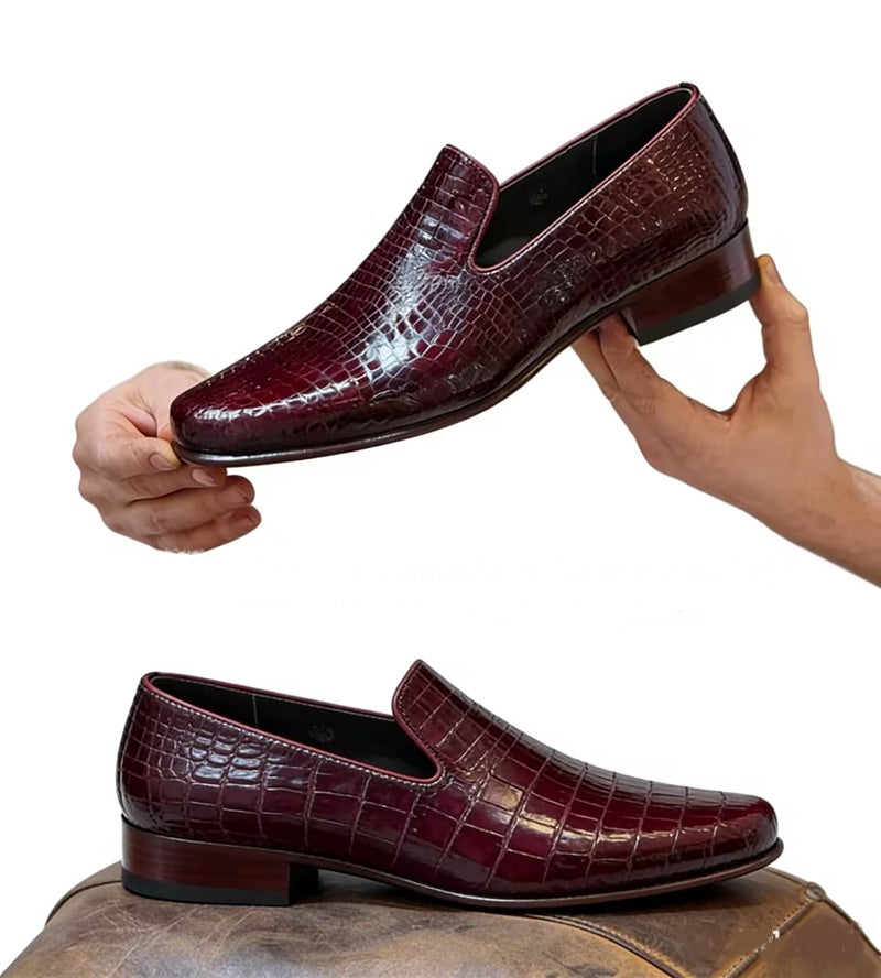 Men's Burgundy Croc-Embossed Loafers