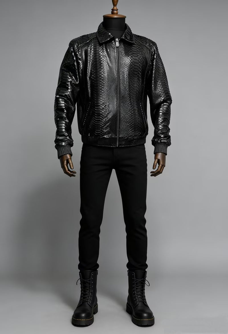 Croc-Embossed Leather Jacket