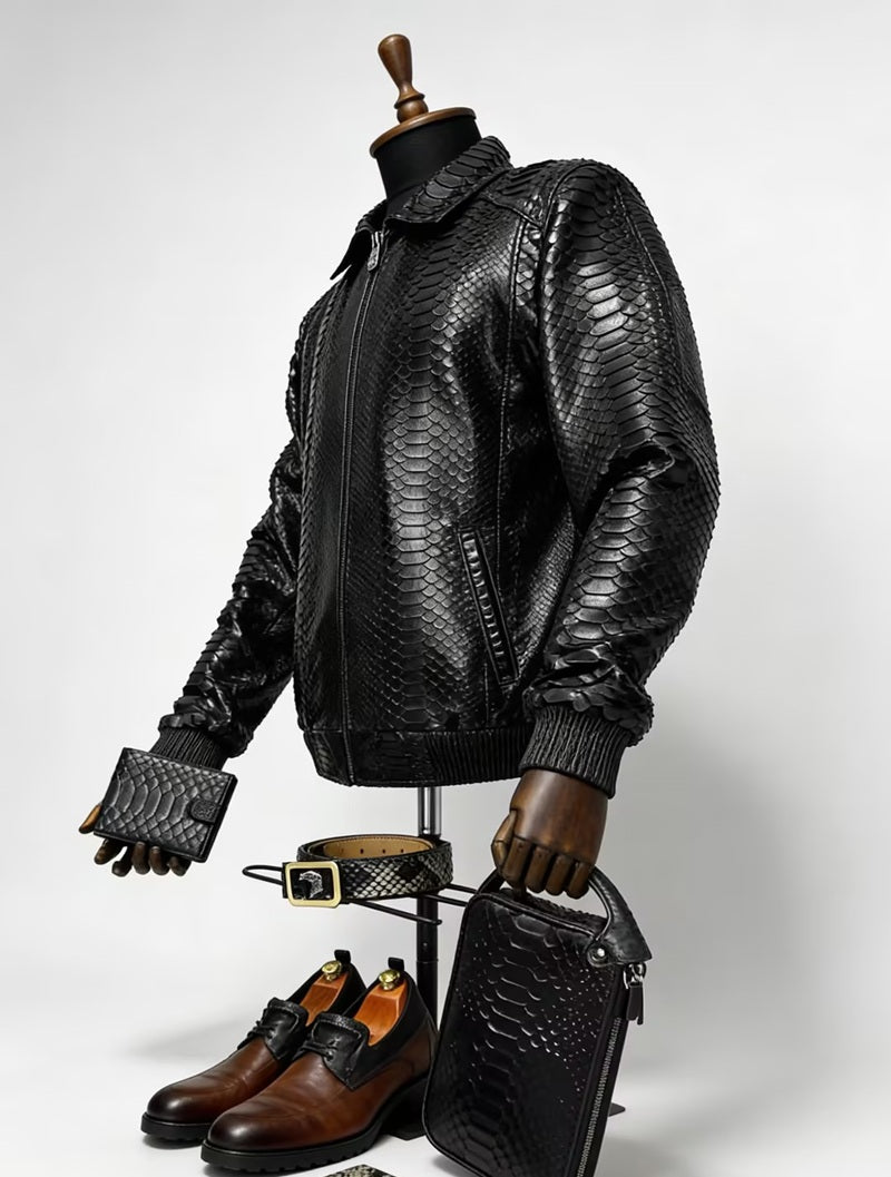 Croc-Embossed Leather Jacket