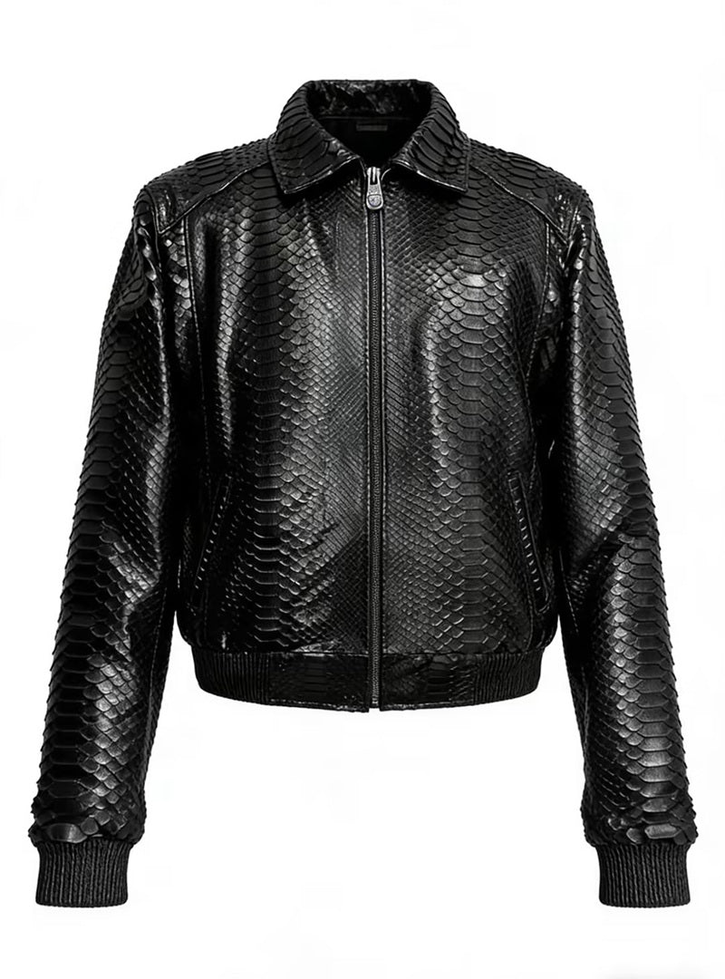 Croc-Embossed Leather Jacket