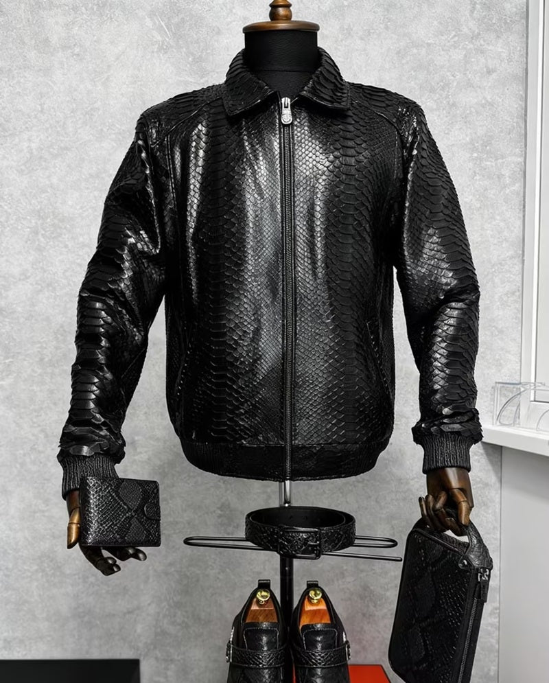 Croc-Embossed Leather Jacket