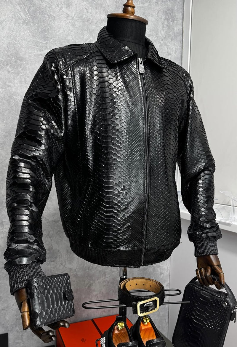 Croc-Embossed Leather Jacket