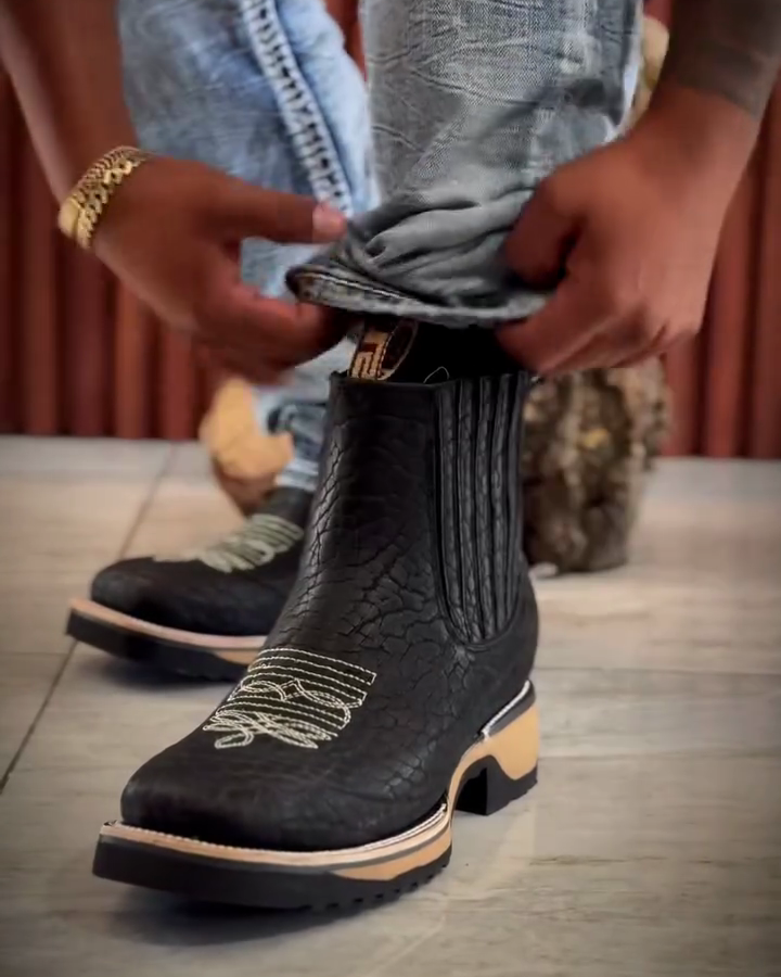 Men's Cracked Leather Square Toe Cowboy Boots