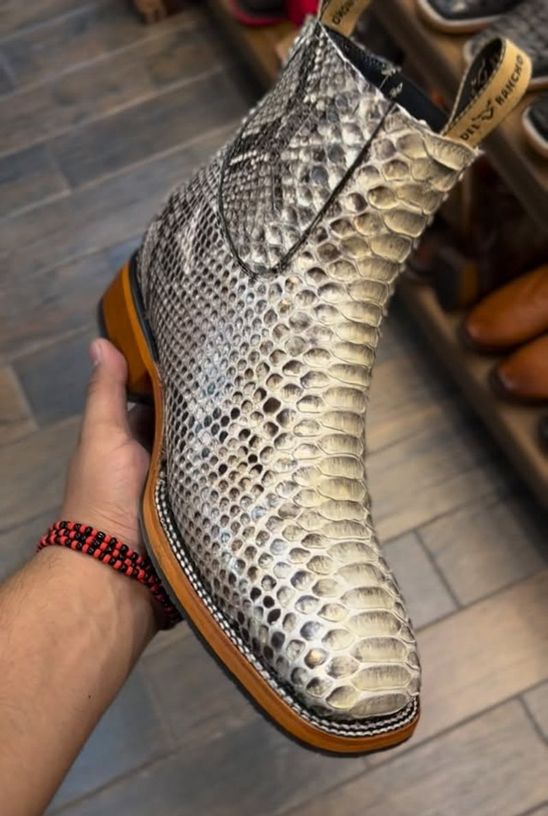 Men's Silver Python Print Leather Chelsea Boots