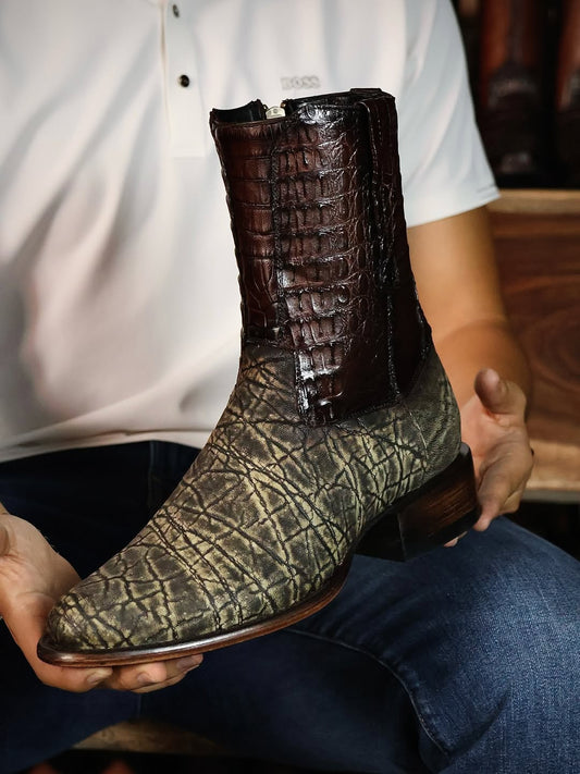 Men's Vintage Print & Crocodile Embossed Western Cowboy Boots
