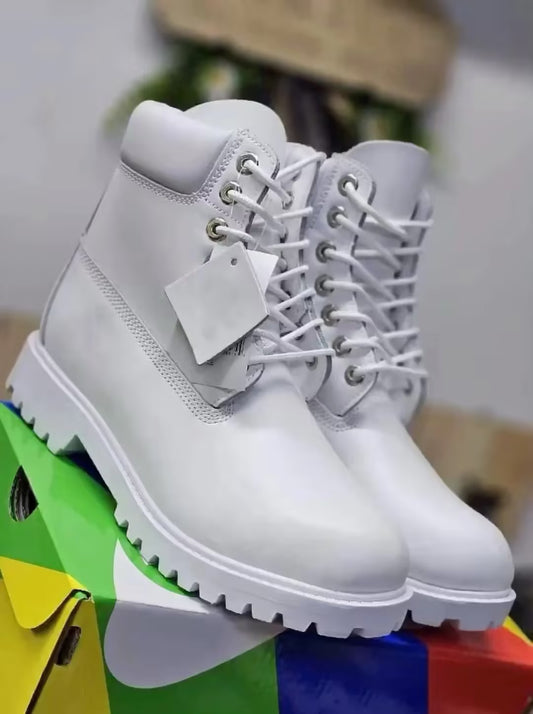 White Waterproof Lace-Up Combat Boots
