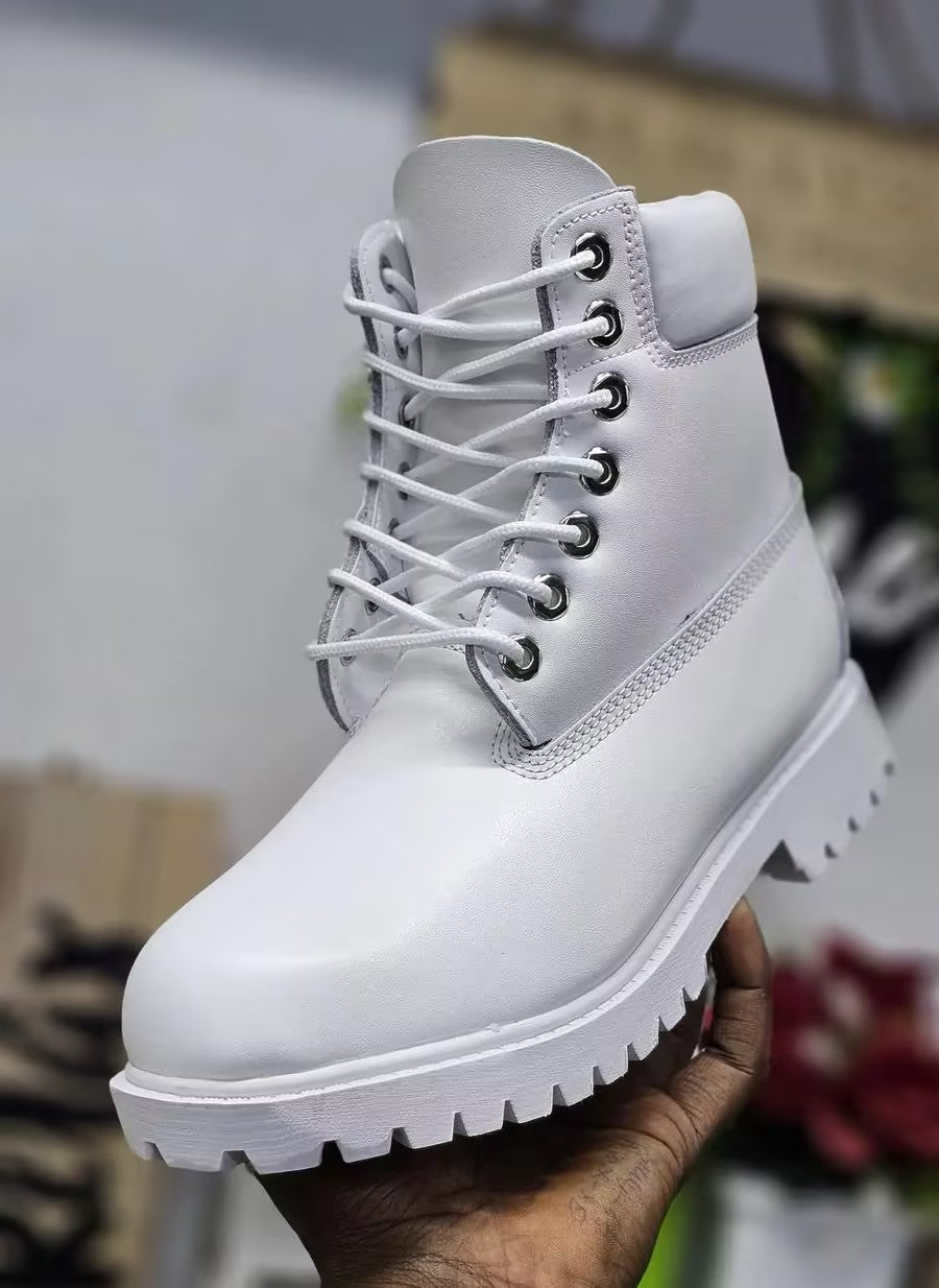 White Waterproof Lace-Up Combat Boots